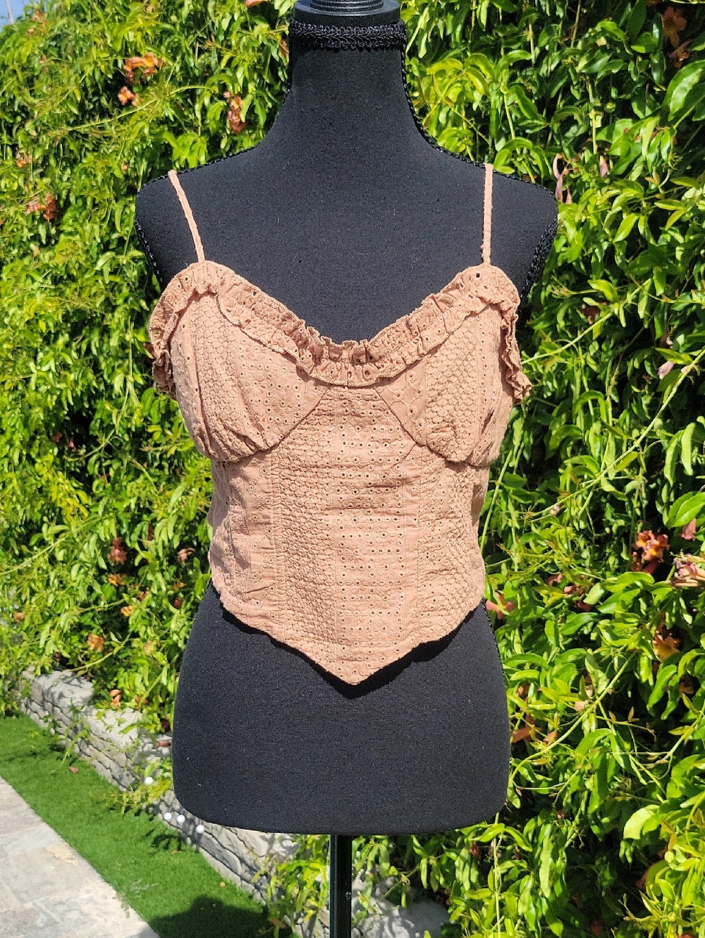 Brown Eyelet Crop Top Festival ,Whimsigoth, Grunge Top
